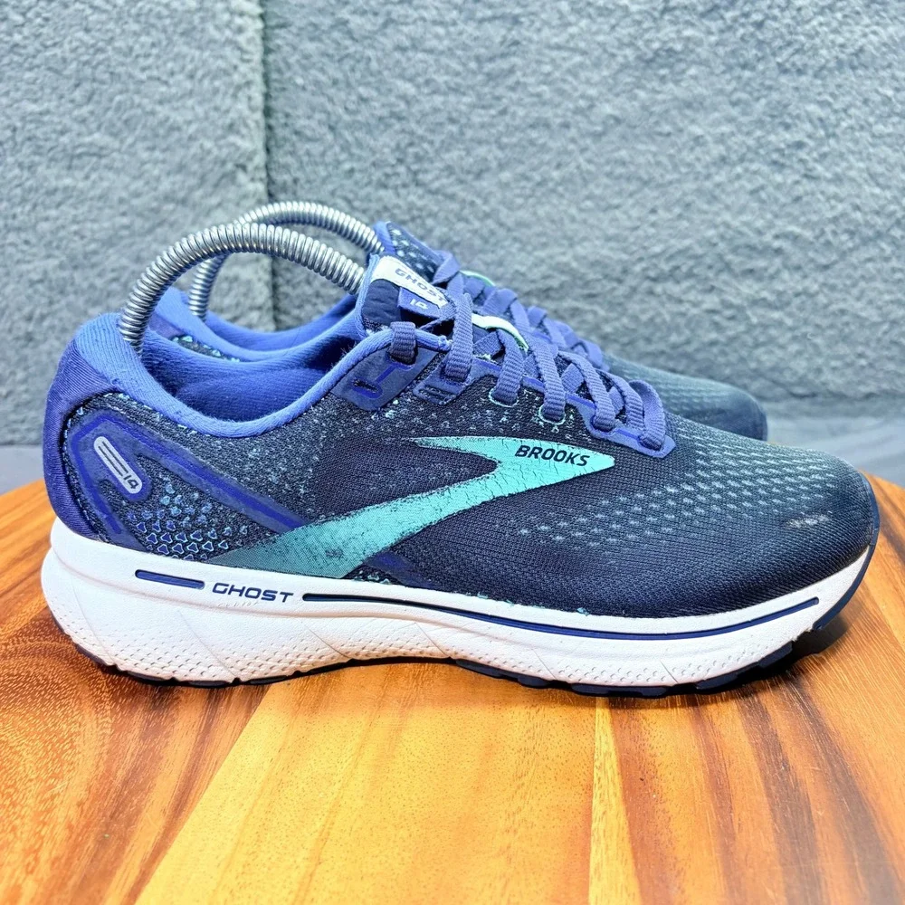 Brooks Ghost 14 Womens Running Shoes Navy Blue Aqua 1203561B446 Size 8.5 B